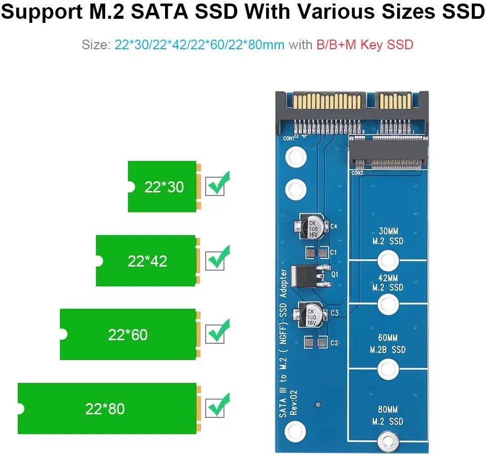 Onvian M2 SSD NGFF to SATA Adapter 6Gbps NGFF M 2 Adapter Card 22 Pin SATA 4