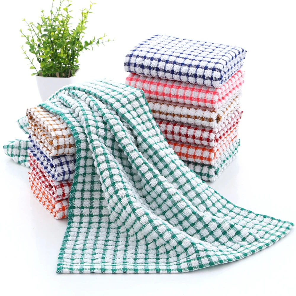 3 6 9 12pcs Cleaning Cloth Tea Towels Kitchen Plaid Dish Cotton Absorbent Cloths Dishcloth Handkerchief Lattice Towel 40x65cm Aliexpress