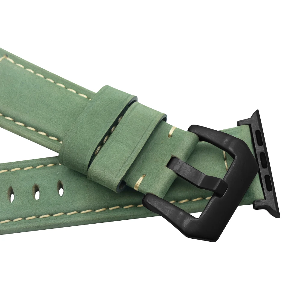 green black clasp Ремешок из натуральной кожи для часов Apple Watch 42 мм 38 мм/44 мм 40 мм серия 5 4 3 2 1 синий iWatch браслет ремешок для часов - Цвет ремешка: green black clasp