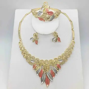 

Bridal Gift Nigerian Wedding African Beads Jewelry Set Brand Woman Fashion Dubai Gold Color Jewelry Set Wholesale Design