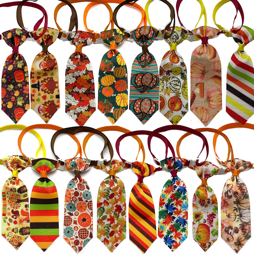

50/100pcs Thanksgiving Puppy Dog Bow Tie Dog Cat Bowties Pumpkin Maple Leaf Neckties Dog Grooming Accessories for Small Dogs