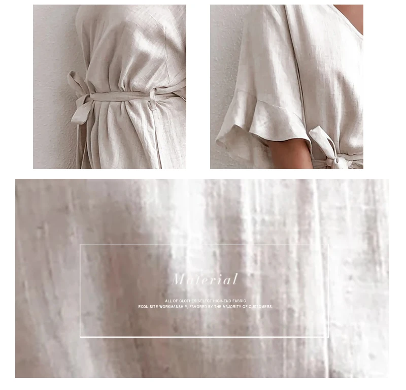 DICLOUD Casual Solid Cotton Linen Dresses Women Summer Short Sleeve V Neck Mini Party Dress Ladies A-line Summer Outfit