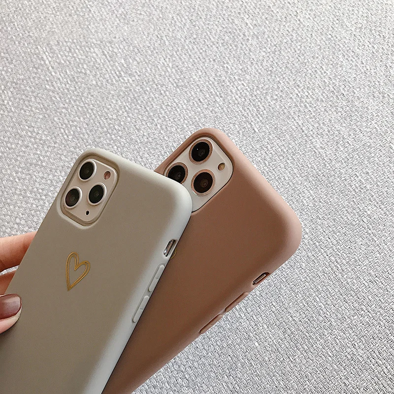 Матовый чехол для телефона iphone 7 8 6 6S Plus X XR XS Max Bronzing love heart Мягкий силиконовый из