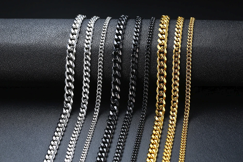 Кубинское звено от 3 до 7 мм ожерелье из нержавеющей стали для мужчин колье ювелирные изделия