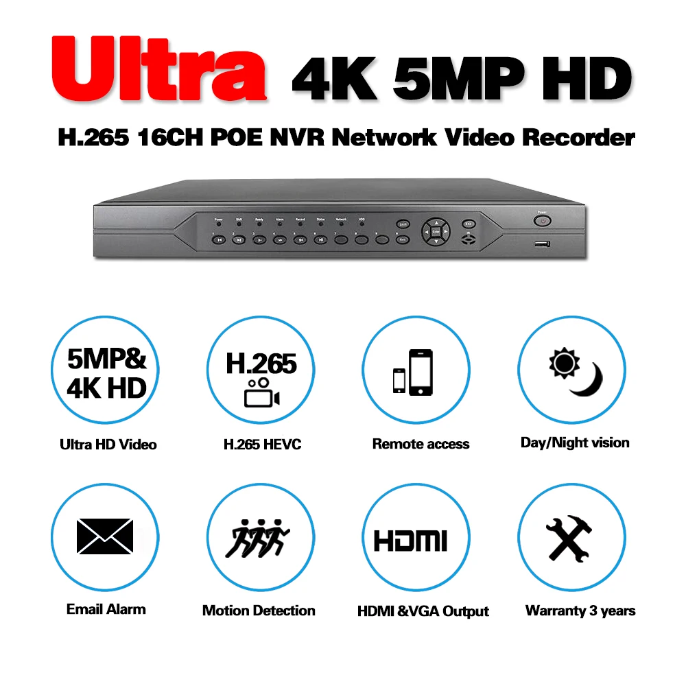 H.265 16CH 4K 48V POE NVR для 3.0MP 4.0MP 5.0MP ONVIF IP PTZ камера система видеонаблюдения 2 SATA 8CH P2P