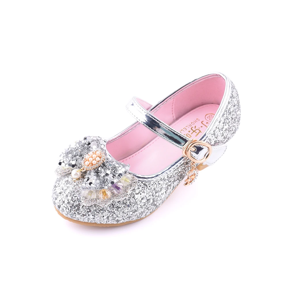 Girls Mary Jane Ballerina Flats Shoes Slip-on School Party Dress Shoes - Цвет: Серебристый