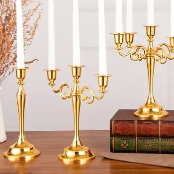 

Zinc Alloy 3 Arms Candle Holder Candelabrum European Celebration Candlestick Festival Creative Home Decoration