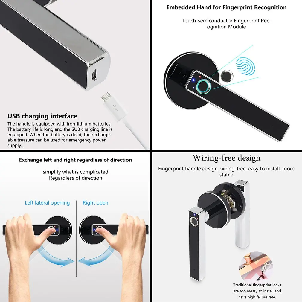 Intelligent Semiconductor Spherical Fingerprint Lock Electronic Biometric Smart Door Lock Digital Lock for Indoor Home Use