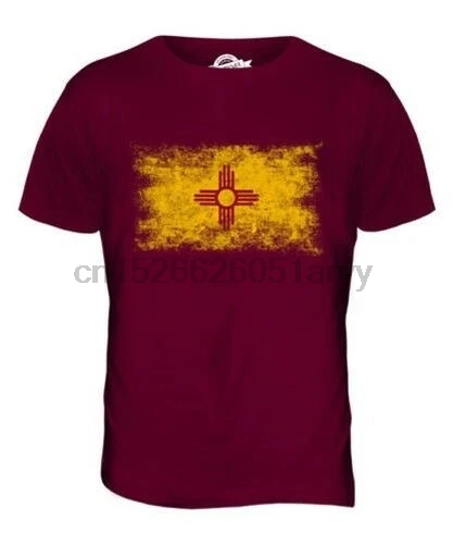 Нью-Мехико STATE DISTRESSED FLAG Мужская футболка Топ Новая Мексиканская рубашка Джерси