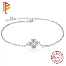 Настоящее 925 пробы Серебряный счастливый четырехлистный браслет с клевером кристалл звено цепи браслет для женщин оригинальные ювелирные изделия