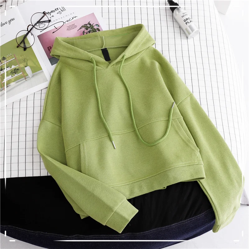 Green Regular Женские базовые утепленные толстовки Топы с капюшоном, толстовки, спортивный костюм с длинным рукавом, спортивные пуловеры Свободные одноцветные модные повседневные - Цвет: Green Regular