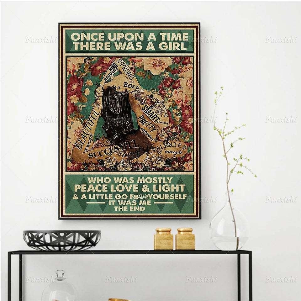 

Girl Yoga Once Upon A Time There Was A Girl Who Was Mostly Peace Love Painting Posters and Prints Retro Wall Art Canvas Decor