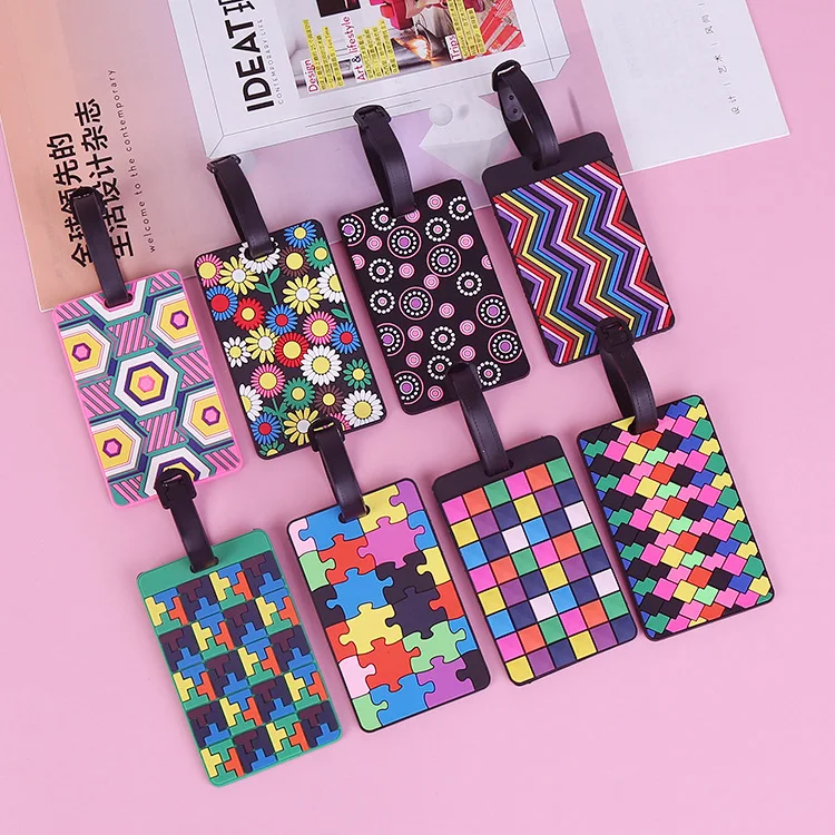 

SHUJIN Luggage Card Silicone Name Hang Tag Creative National Style Multi-color Geometric Cartoon Hangtag For luggage/Suitcase