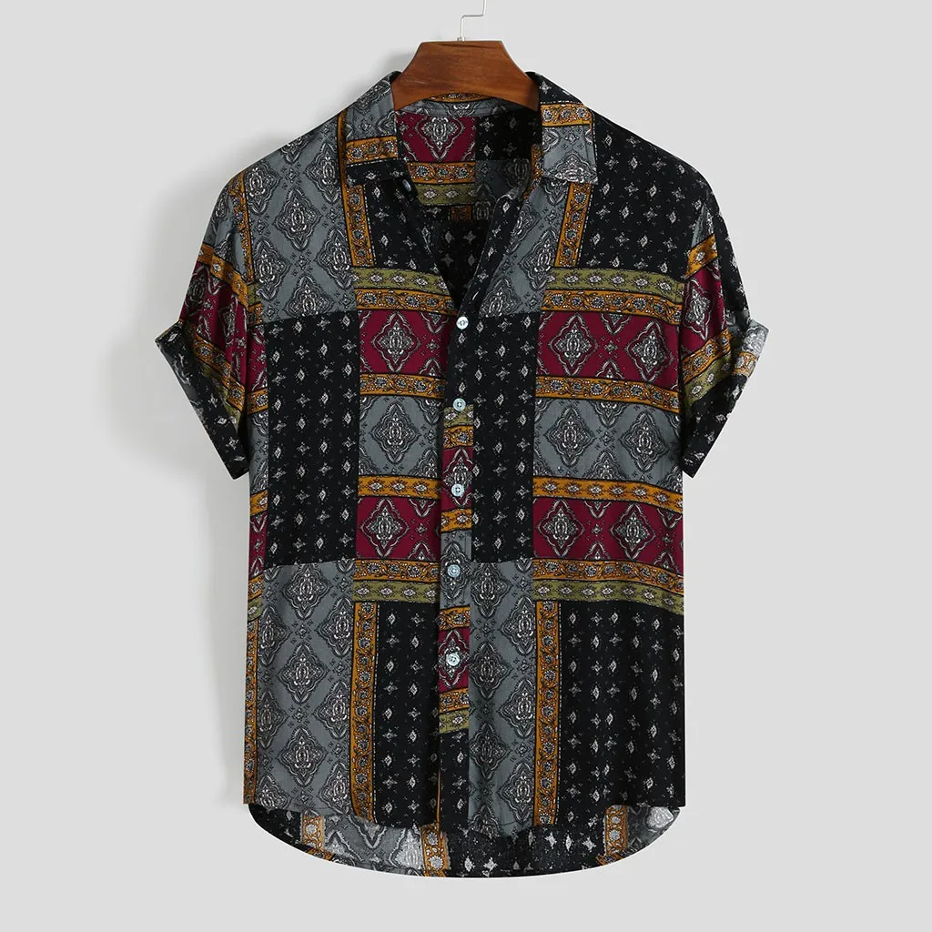 Летние мужские рубашки, повседневные Гавайские полосатые рубашки с отложным воротником и пуговицами, пляжные рубашки с коротким рукавом, топы, блузки, Camisas Hombre
