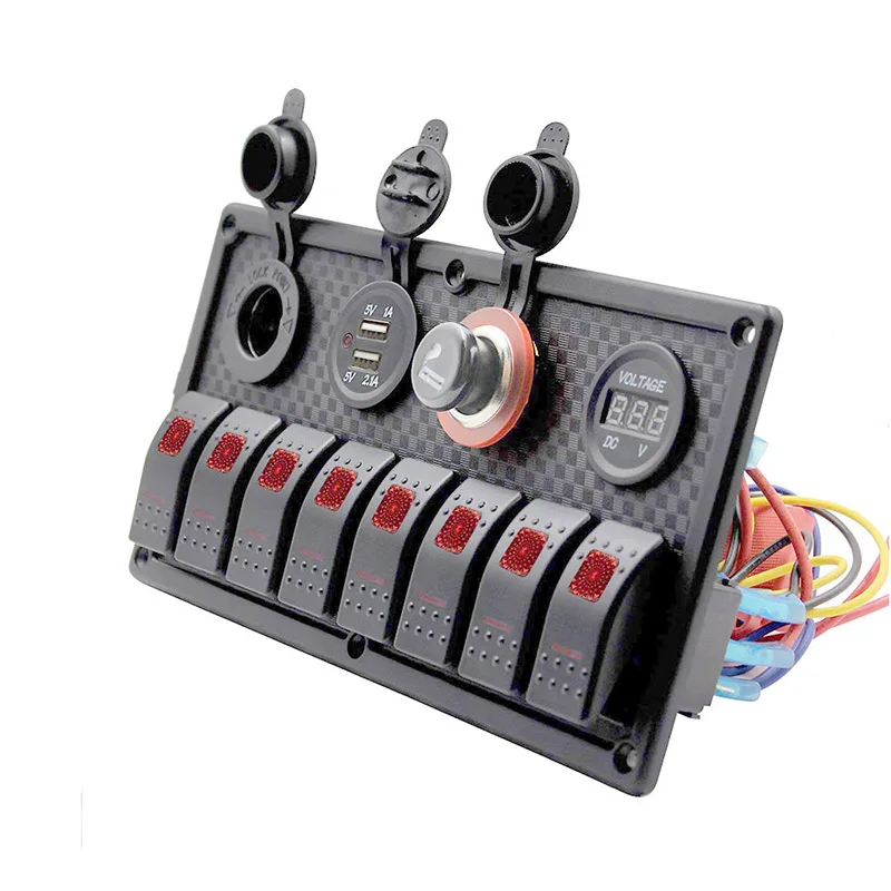 8/5 банда ВКЛ-ВЫКЛ тумблер панель 12V~ 24V+ двойной USB разъем зарядное устройство светодиодный вольтметр+ розетка для лодки морской RV грузовик автомобиль