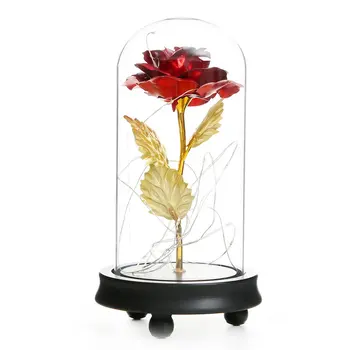 

Eternal Flower Glass Cover Glass Dome Pine Wooden Bottom Flannelette Rose Valentine'S Gifts Led Lamps Home Decoration