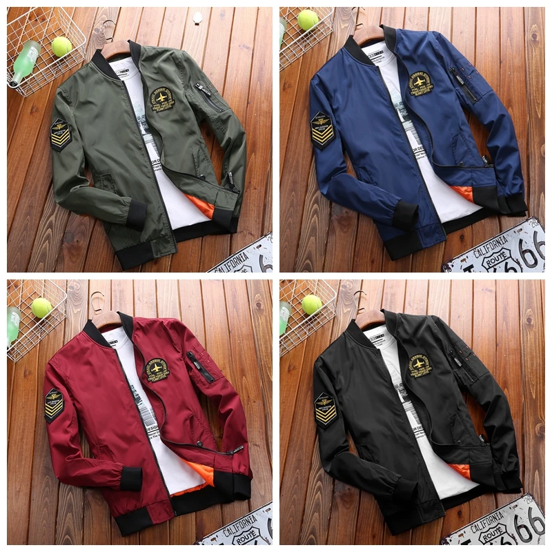 Men Jacket Baseball Air Force Windbreaker Military Slim Fit Tops Bomber Coats Zipper Solid Casual Streetwear Drop Shipping