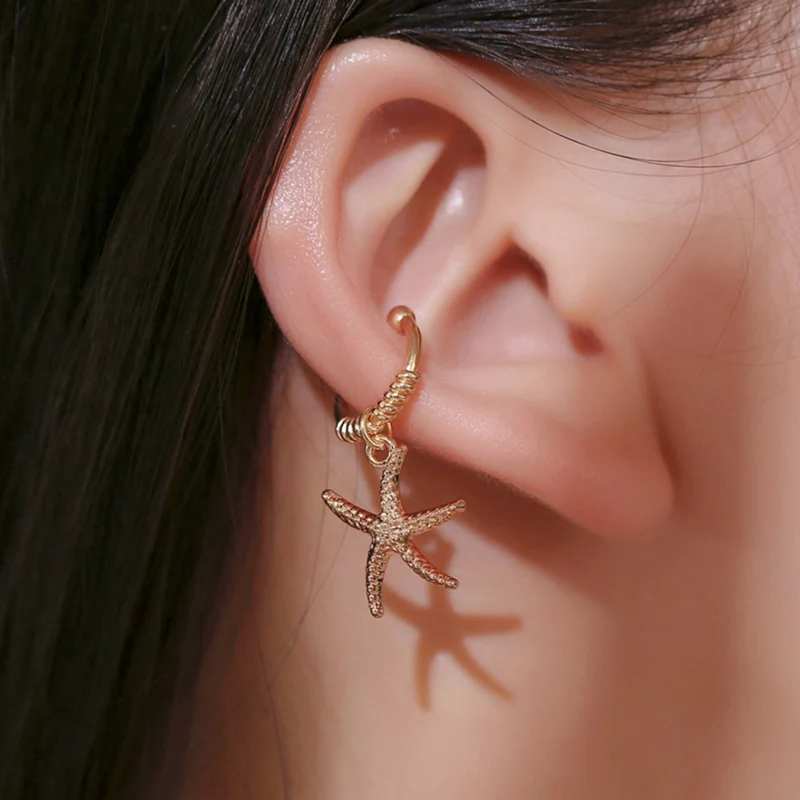 

1Piece Ocean Wind Stars Pendant Ear Bone Clip On Earrings For Women Simple Starfish Painless Single Ear Clip Fashion Earrings