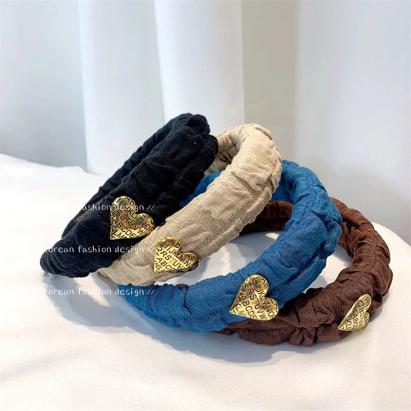 

Korea Sponge Retro French Folded Fabric Love Hairband All-match Temperament Out-Pressing Hairband Broad-side Hairpin