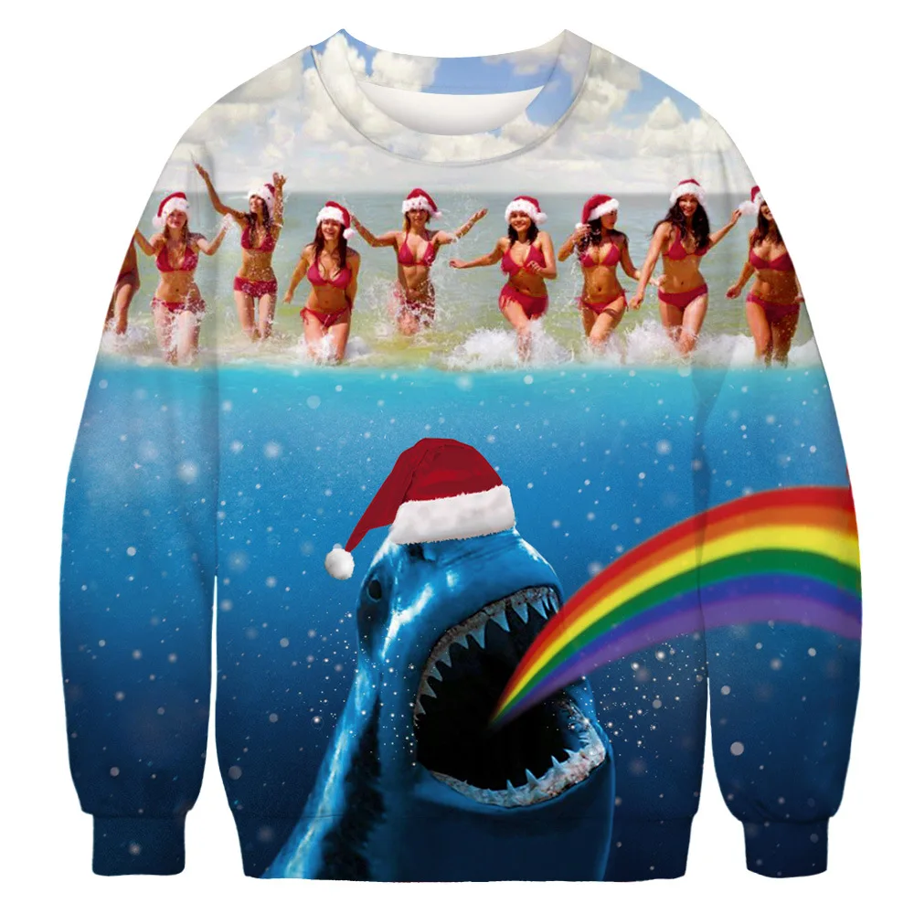 Рождественский свитер с 3D принтом единорога, уродливые Рождественские свитера, джемперы, топы для мужчин и женщин, осенне-зимний свитер, пуловер, Рождественский свитер с капюшоном - Цвет: BFT090