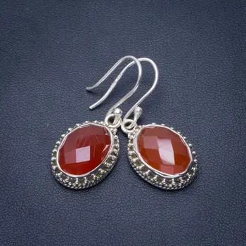 

Natural Carnelian Handmade Unique 925 Sterling Silver Earrings 1.5" B2209