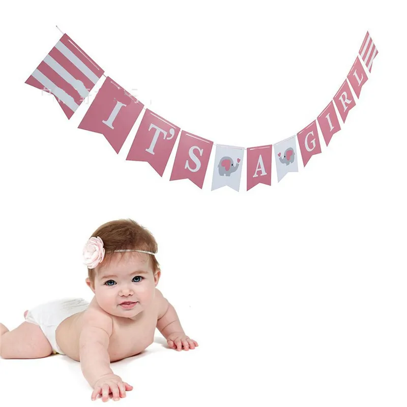 3m Boys Girls Pink Blue Elephant Baby IT'S A GIRL IT'S A BOY Baby Full Moon Birth Party Baby Show Flag Baby Shower Party qq061 (3)