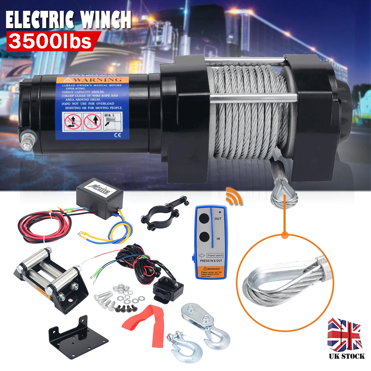 

3500LBS Electric Recovery Winch Portable Electrical Winch 12V DC Boat Kit With Remove Control For ATVs and ATV Boat Trailer Tool