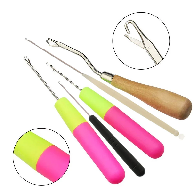 5 unids/set pestillo gancho de ganchillo de la armadura del pelo de aguja de Crochet pelucas tejer extensiones de cabello alfombras de diseño de herramientas de reparación de la trenza artesanía
