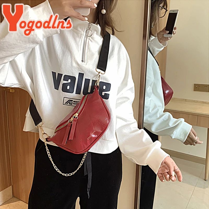 Yogodlns Fashion Quality PU Leather Crossbody Bags For Women Chain Small Shoulder Messenger Bag Lady Travel Handbags