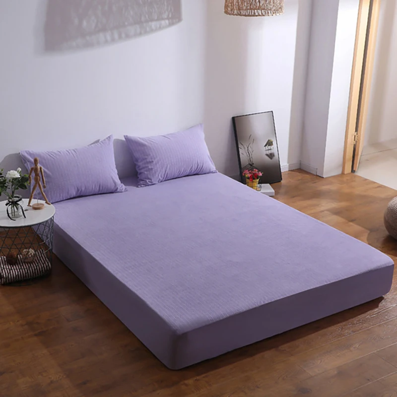 Хлопок Детский наматрасник полосатый водонепроницаемый моча сплошной цвет Нескользящая кровать матрас протектор несколько размеров простыня - Цвет: Purple