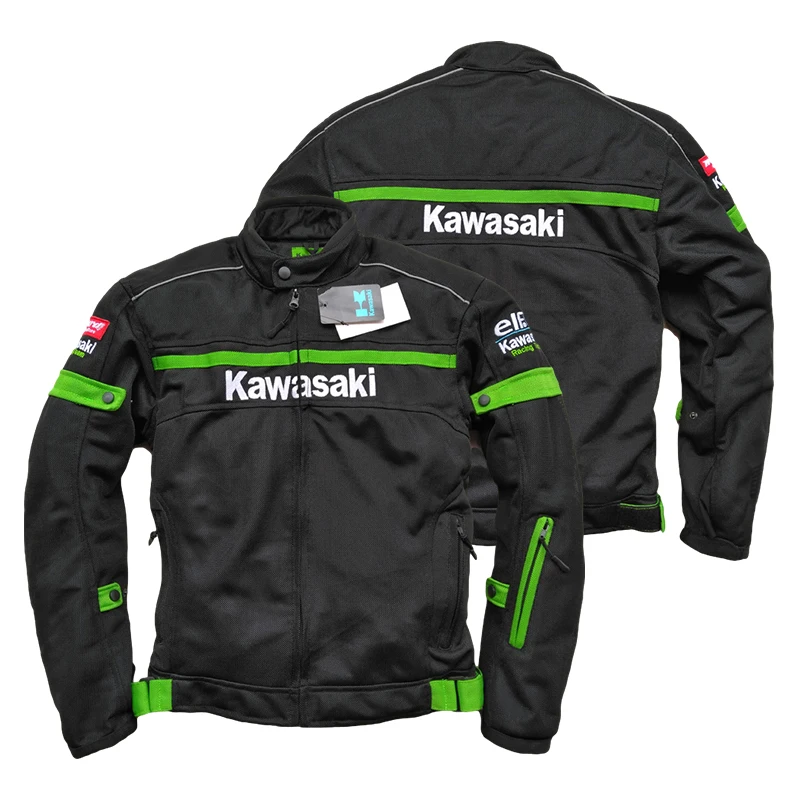 Kawasaki Motorcycle Jacket Men Protective Gear Black Green Breathable