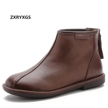 

2020 New Top Cowhide Autumn Leather Boots Women Riding Boots Soft Sole Comfortable Flat Boots Fashion Casual Shoes Woman Boots