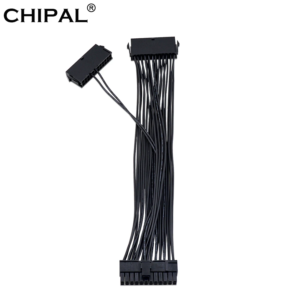 CHIPAL-adaptador con Cable de extensión, 30CM, doble PSU, 20 + 4 ATX, 24 Pines, fuente de alimentación, sincronizador de arranque, elevador ADD2PSU para minería GPU