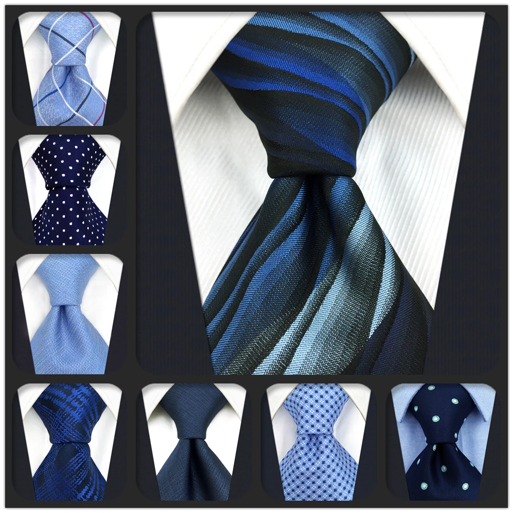 Navy Silk Ties for Men Extra Long Neckties Paisley Solid Blue Stripes