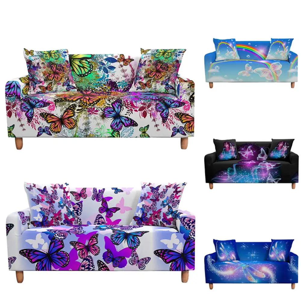 

Butterfly Elastic Sofa Cover for Living Room Stretch Slipcover Sectional Corner Couch Cover Tramo Funda De SofÃ¡ Mariposa
