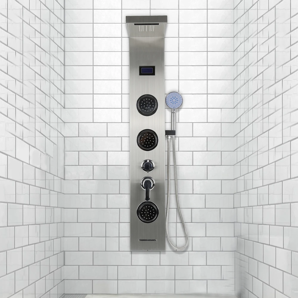 Высокое качество ванная комната Душ с дождевой насадкой ЖК-дисплей светодиодный Водопад массаж тела колонна смесители для душа ручной распылитель кран HWC
