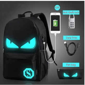 

New Student School Bag Backpack Anime Luminous For Boys girls Daypack Multifunction USB Charging Port and Lock School Bag Black