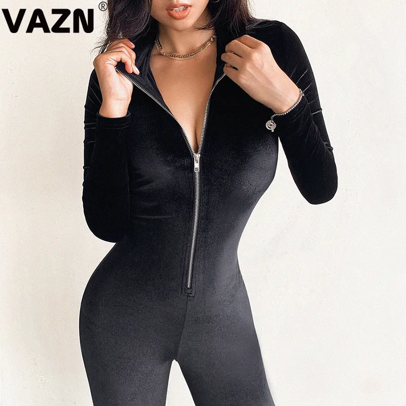 VAZN, новинка, хит, модные, на молнии, с вырезом, одноцветные, для улицы, комбинезоны, повседневные, бодикон, сексуальные, длинные штаны, тонкий, длинный комбинезон
