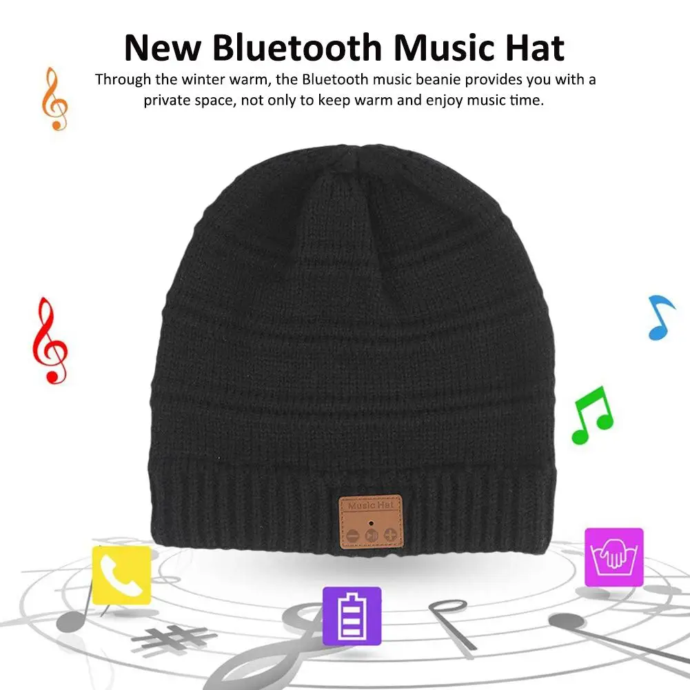 Новинка 2019 шапка для наушников с Bluetooth 5 0 сверхмягкая вязаная музыкальная черная