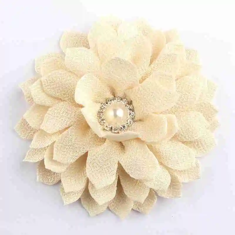 Beige 120 шт., 10,5 см, 4,2 дюйма, высокое качество, большой цветок, зубчатый цветок для волос, с жемчугом, стразы для детей, аксессуары для волос для девочек - Цвет: Beige