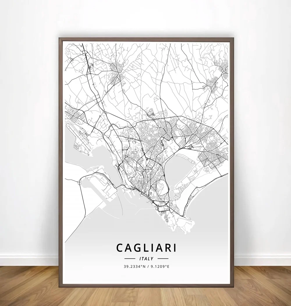 Cagliari Италия Современная Карта города холст Художественная печать декор для