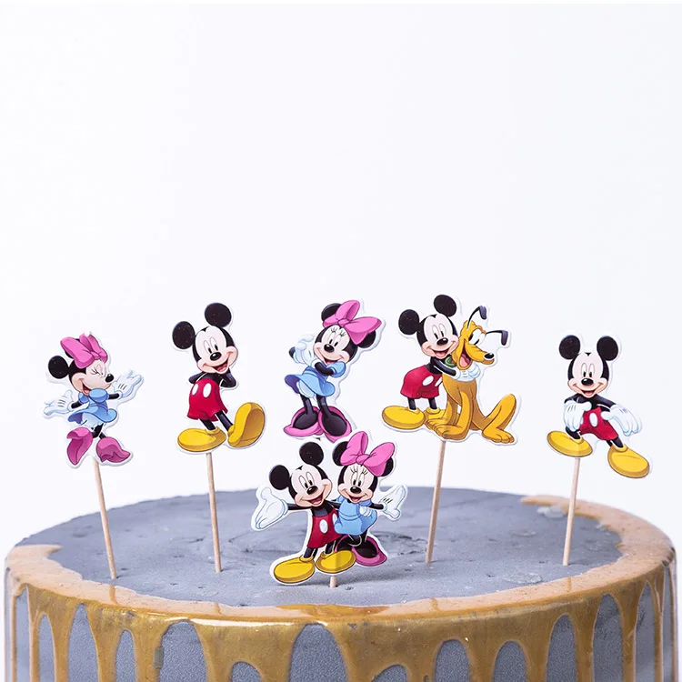 Mickey Minnie 24 шт., Мультяшные Микки, Минни Маус, топперы для кексов, детские товары для дня рождения, свадебного торта, украшения с флагом, подарок для девочек, новинка - Цвет: Mickey Minnie