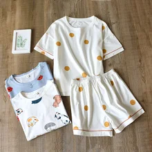 

Kawaii Cartoon Homewear 2 Pieces Cotton Women's Pajamas Set Soft Summer Thin Pajama Femme Short Sleeve Loose Home Suit Sleepwear