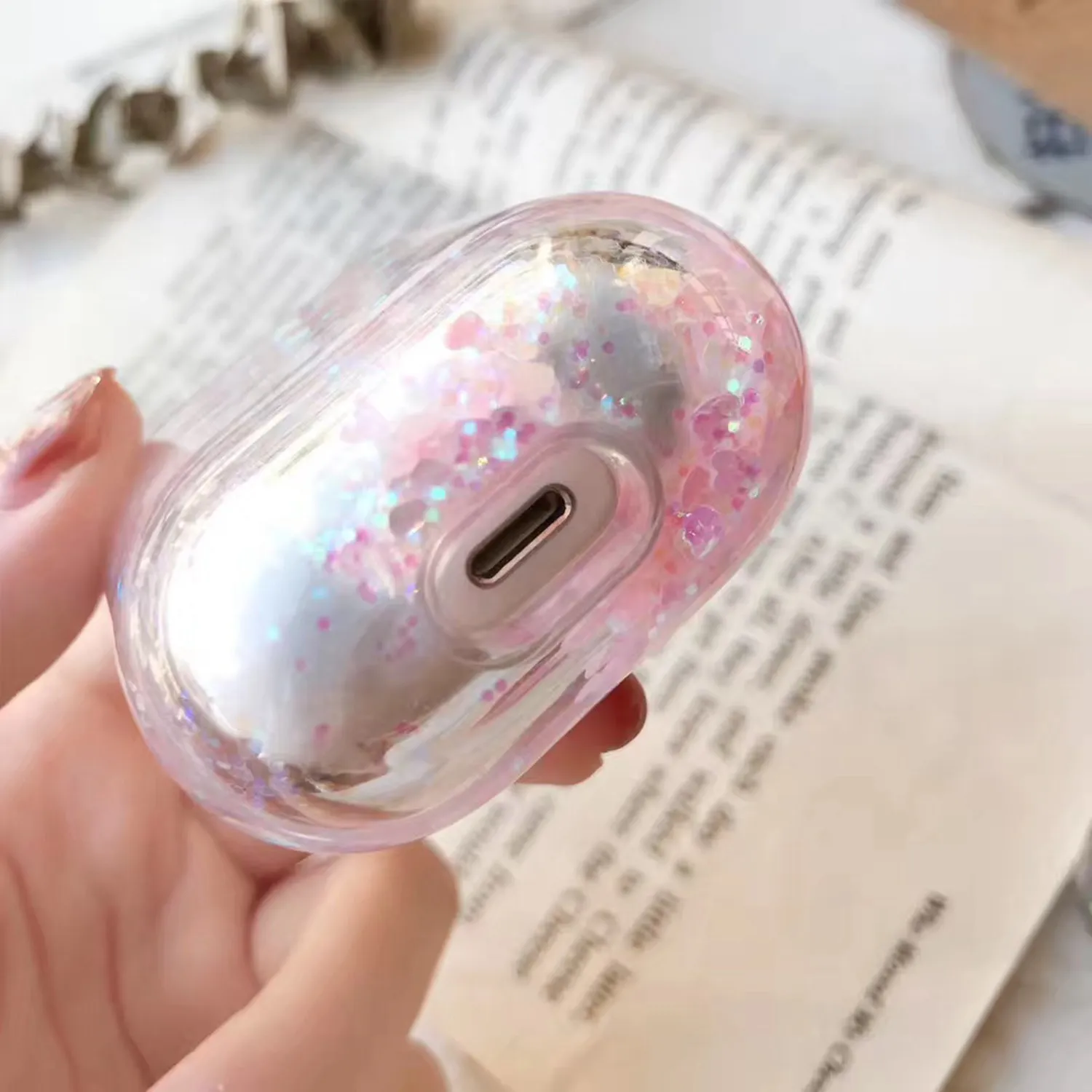 3D Liquid Earphone Case for Apple Airpods Case Glitter Quicksand Cover for Air pods 2 Case 1 Headphone Earpods Cover Bling Strap