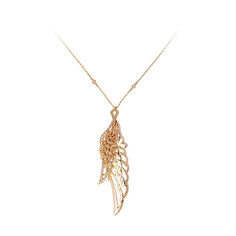 

SNCSDK Long simple hollow wings feather pendant necklace women European American wild fashion sweater chain Women's necklace