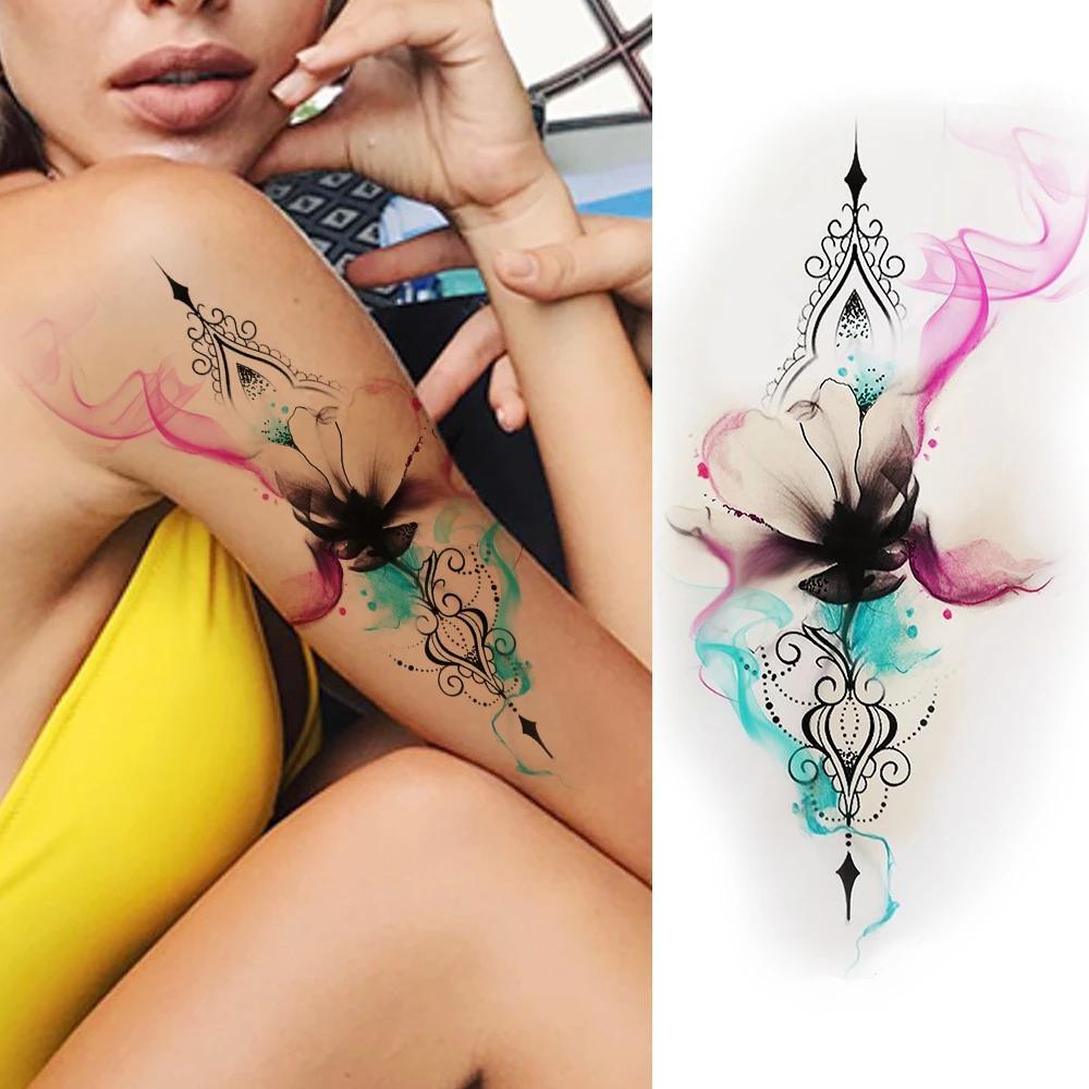Pegatinas de tatuajes temporales de flores para mujer, hojas de ancla coloridas falsas de bricolaje, arte corporal, de papel tatuajes de brazos y piernas|Tatuajes temporales| AliExpress