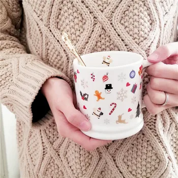 

American Thick Large Capacity Mug Golden Christmas Snowman Ceramic Breakfast Milk Coffee Tea Mug Water Cup Creative Drinkware