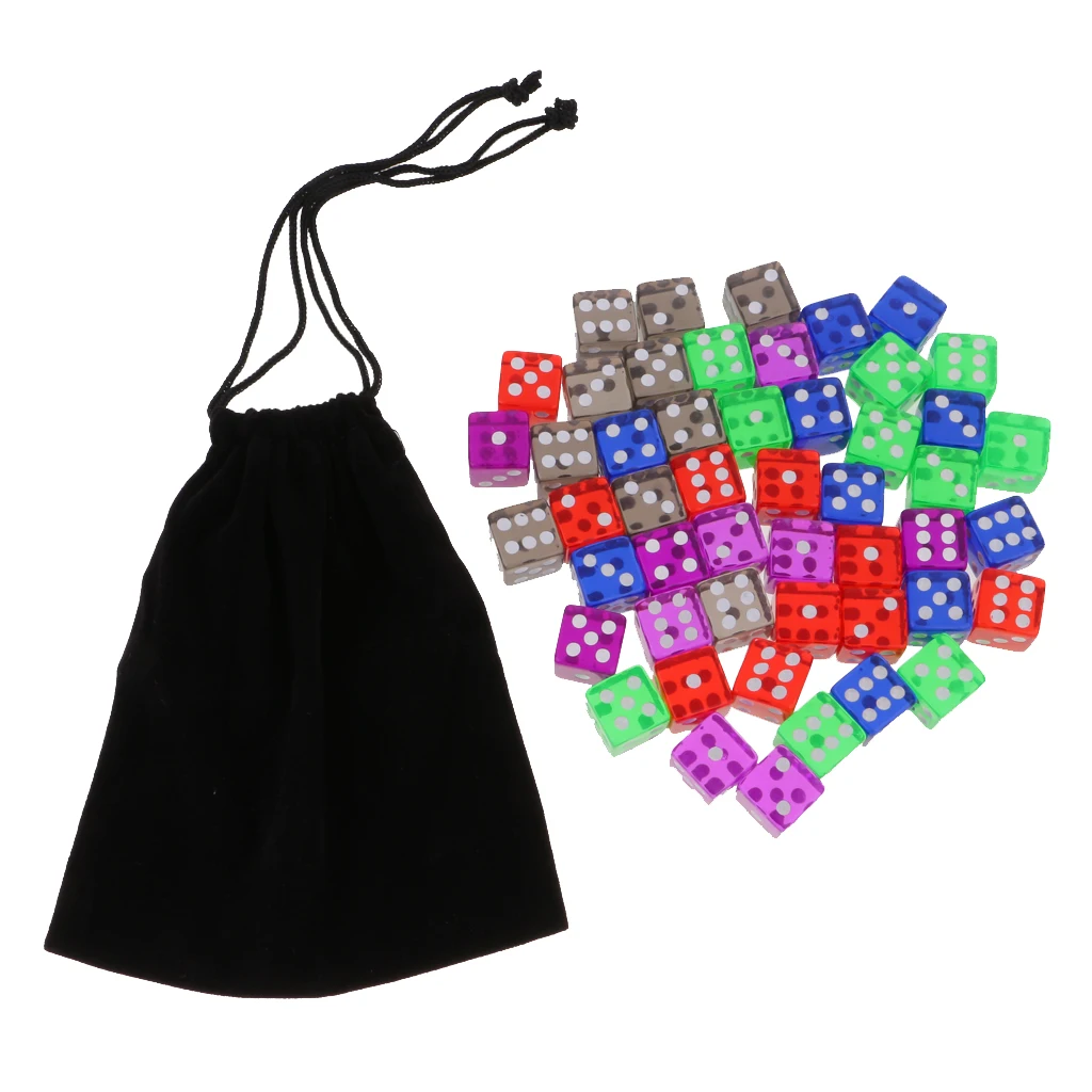 50Pieces D6 Dice 16mm Die Six Sided w/ Bag for MTG PRG TRPG Board Game Toys