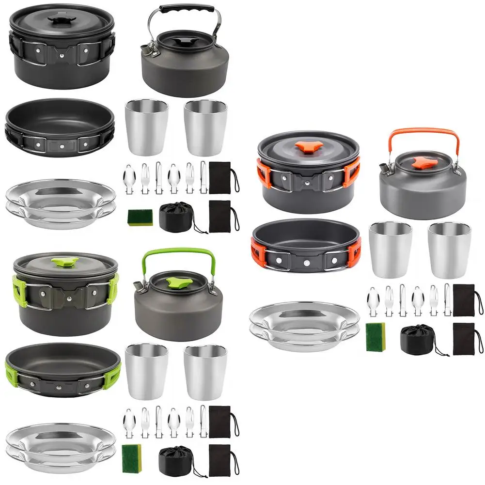 Camping Cookware Portable Pot Pan Cup Teaport Set Folding Outdoor Cooking Set Hiking Picnic Tableware Tool Travel Equipment
