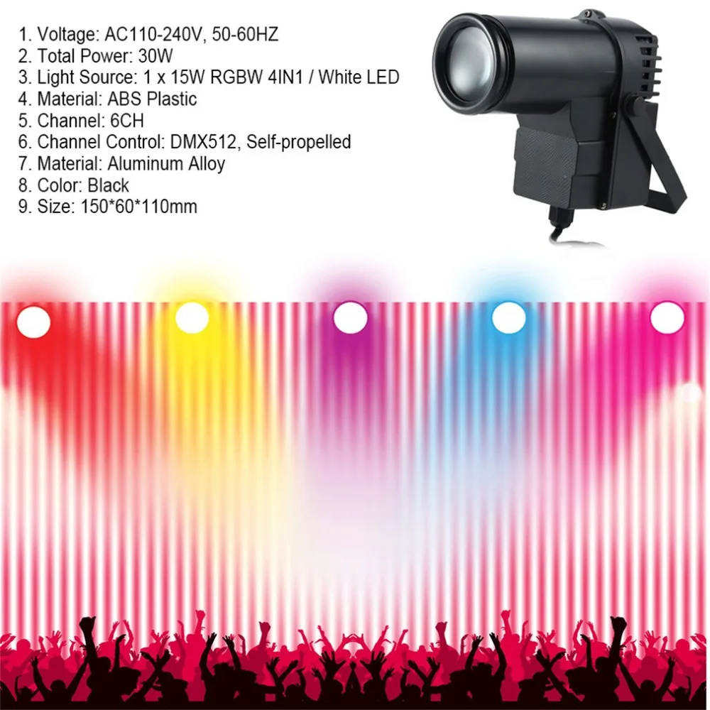 

30W RGBW LED DMX512 Stage Light Pinpot Beam Spotlight 6CH DJ/DISCO/Party/KTV Led Stage Effect Light Home Entertainment